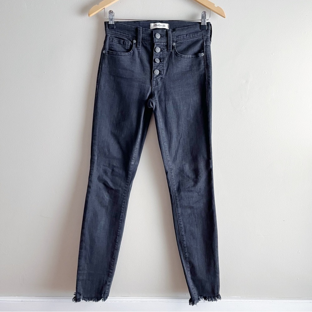 Madewell 9” Mid-Rise Skinny Black Jeans Button Fly Raw Hem, Size 24 - Picture 2 of 15